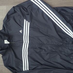 Adidas Black Windbreaker Jacket with White  Stripes XL